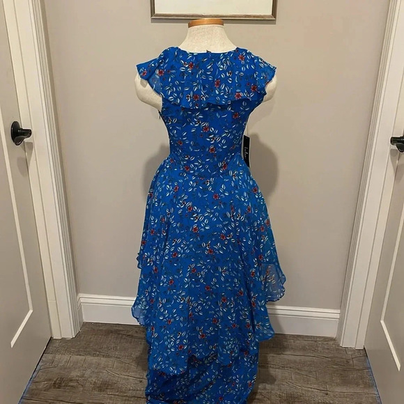 NWT!! Lulu’s - Always and Forever Blue Floral Print Lace-Up High-Low Dress - XS - Picture 9 of 12